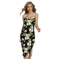 Watercolor Alstroemeria Pattern Print Cross Back Cami Dress