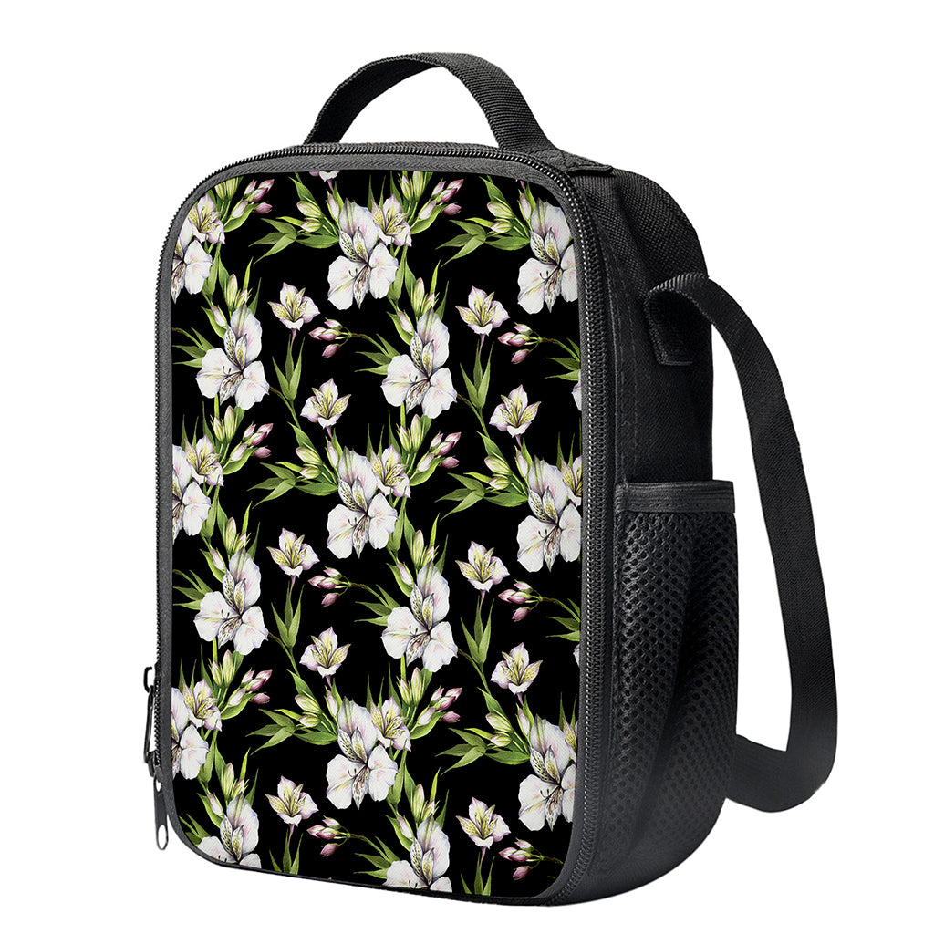 Watercolor Alstroemeria Pattern Print Crossbody Lunch Bag