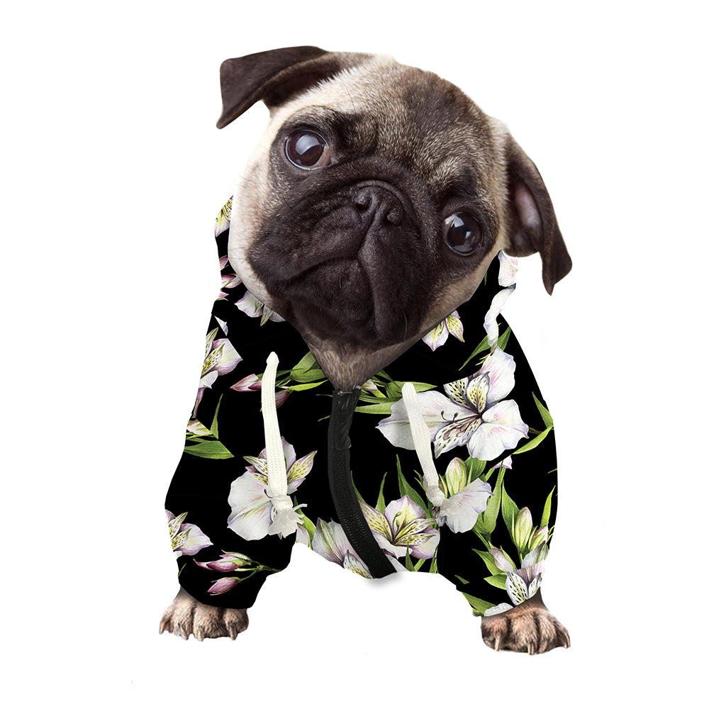 Watercolor Alstroemeria Pattern Print Dog Zip Up Hoodie