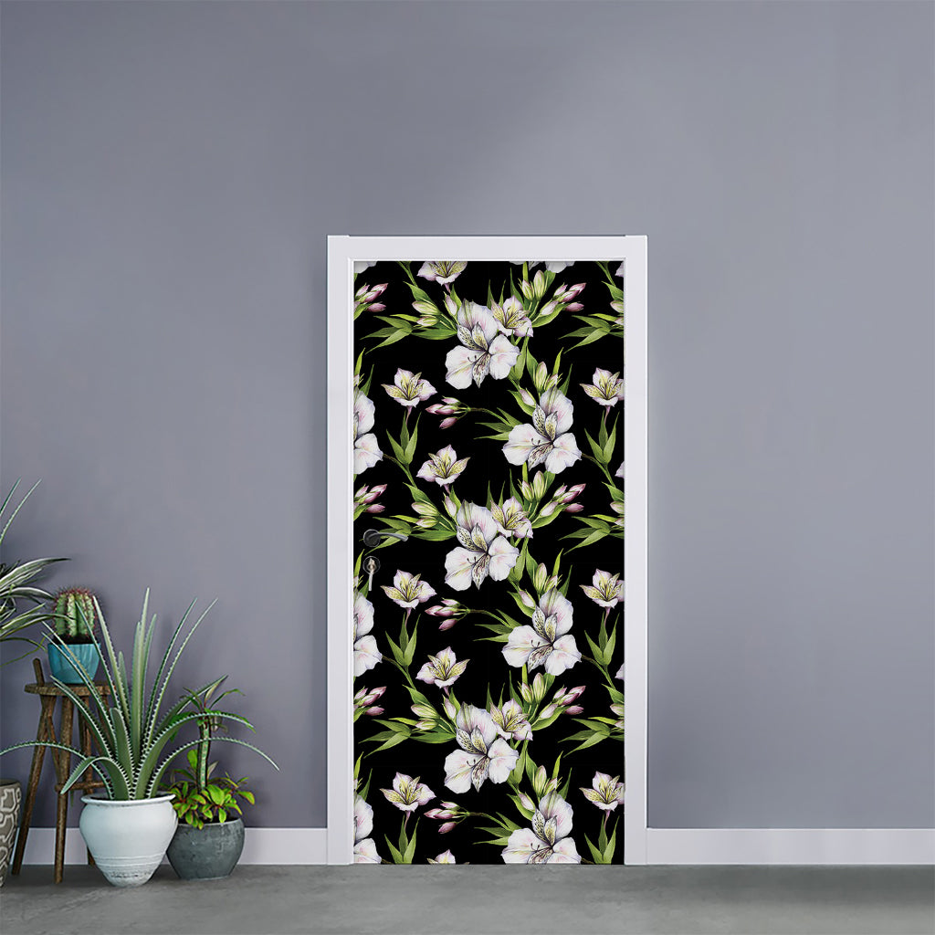 Watercolor Alstroemeria Pattern Print Door Sticker