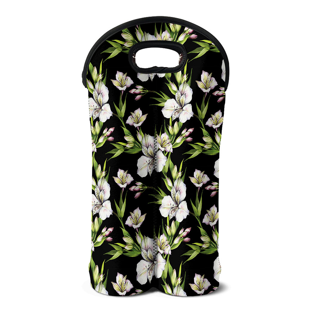 Watercolor Alstroemeria Pattern Print Double Neoprene Wine Tote