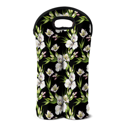 Watercolor Alstroemeria Pattern Print Double Neoprene Wine Tote