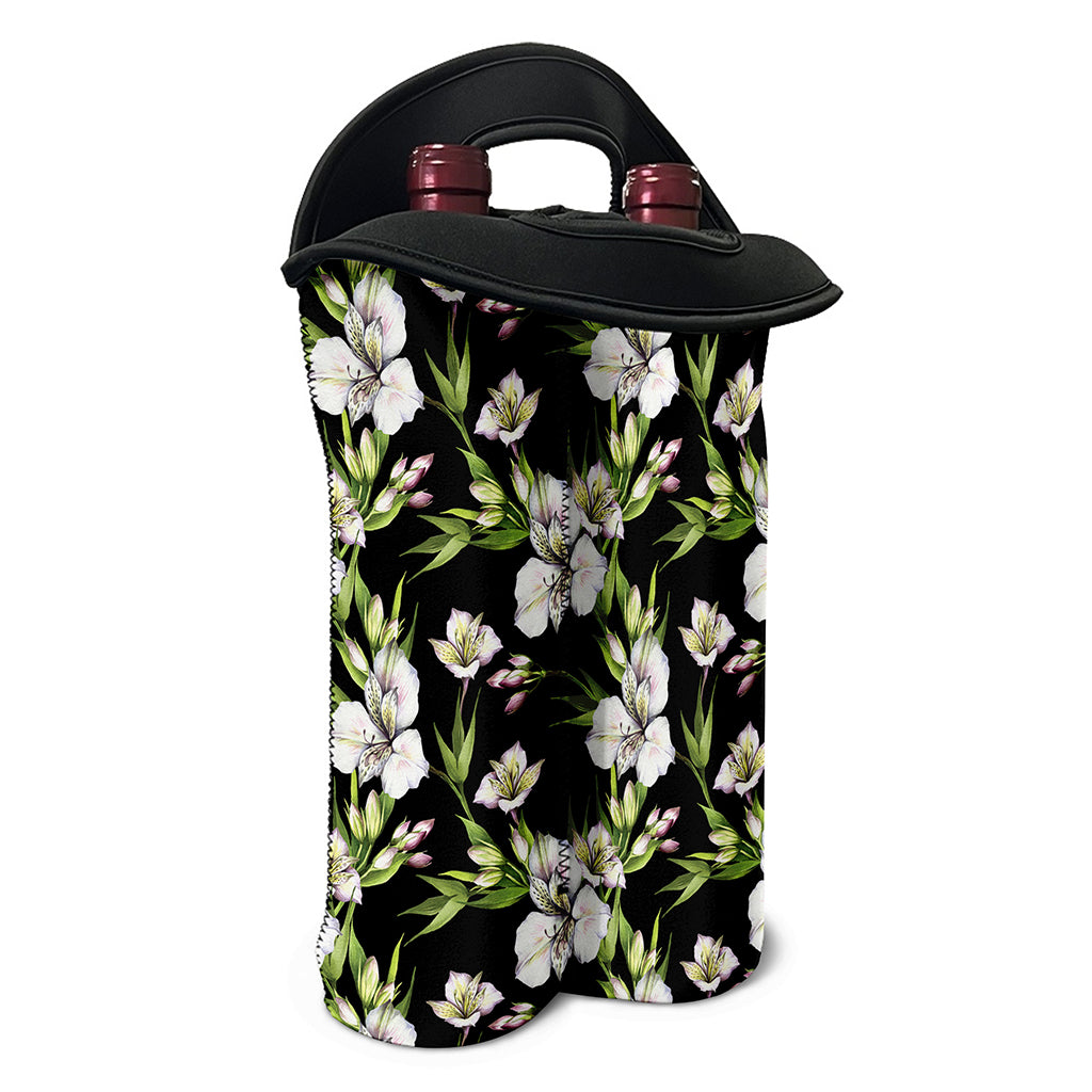 Watercolor Alstroemeria Pattern Print Double Neoprene Wine Tote