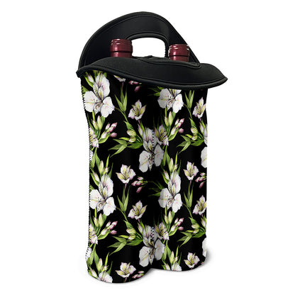 Watercolor Alstroemeria Pattern Print Double Neoprene Wine Tote