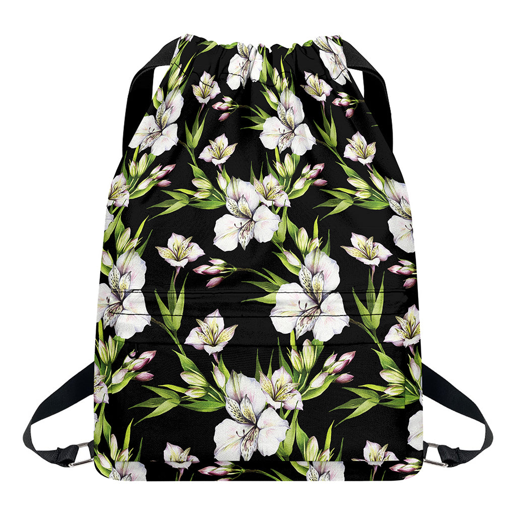 Watercolor Alstroemeria Pattern Print Drawstring Backpack