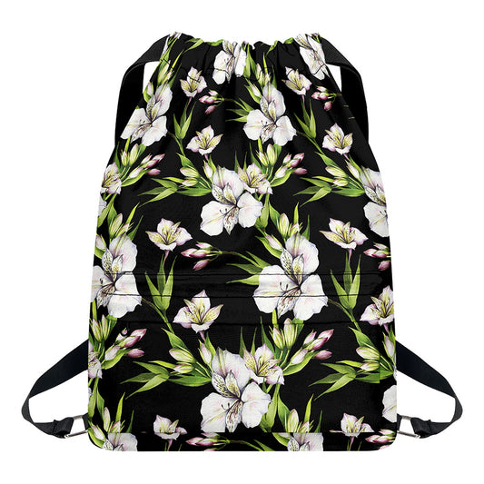 Watercolor Alstroemeria Pattern Print Drawstring Backpack