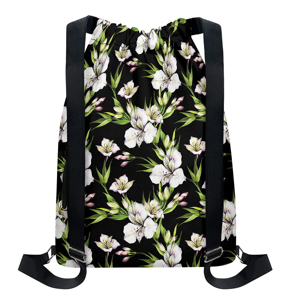 Watercolor Alstroemeria Pattern Print Drawstring Backpack