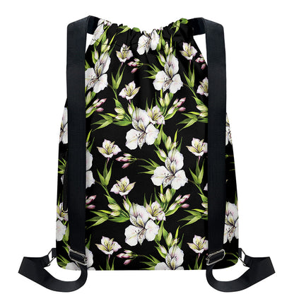 Watercolor Alstroemeria Pattern Print Drawstring Backpack