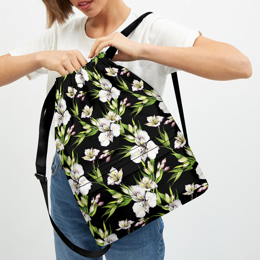 Watercolor Alstroemeria Pattern Print Drawstring Backpack