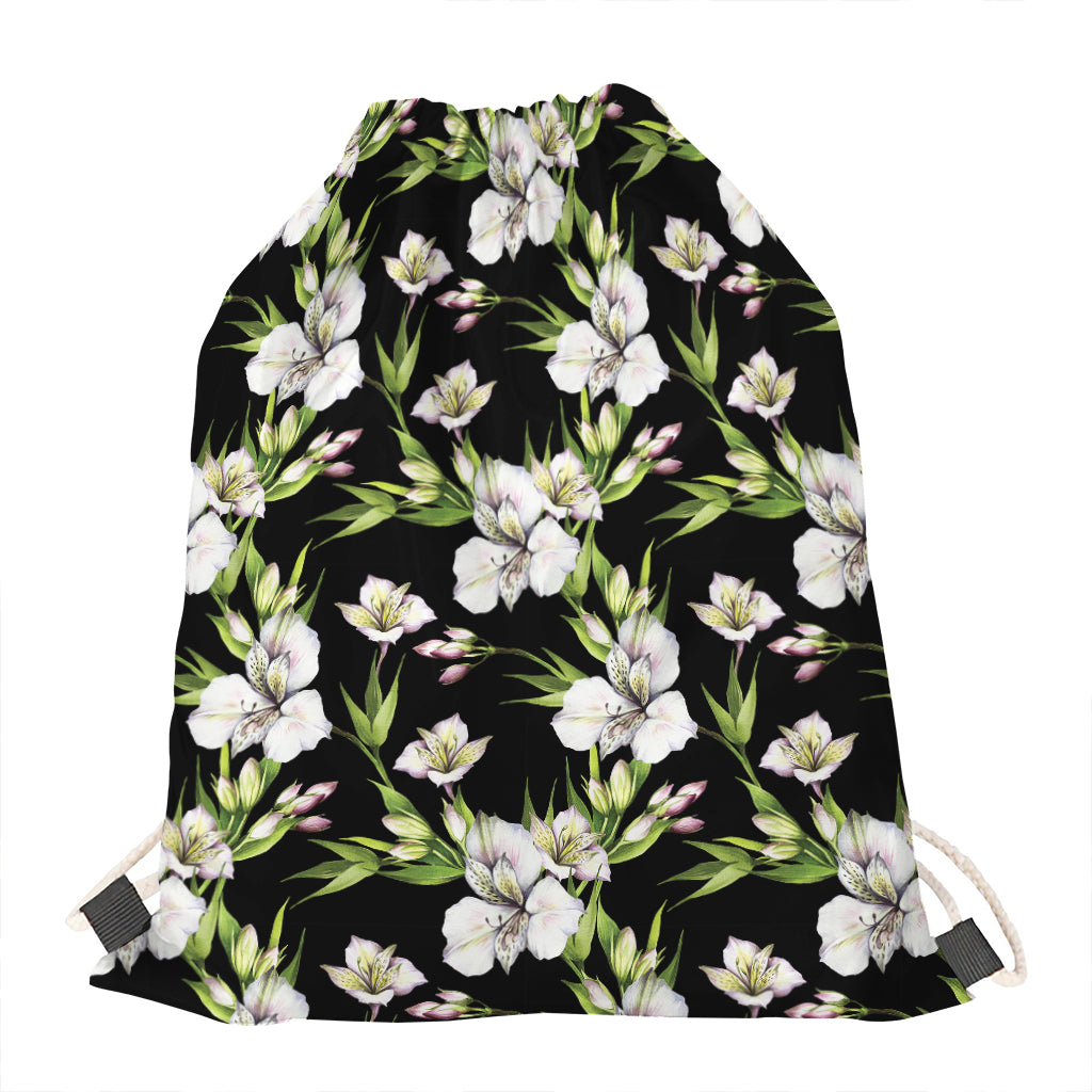 Watercolor Alstroemeria Pattern Print Drawstring Bag