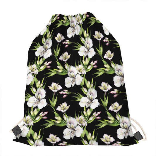 Watercolor Alstroemeria Pattern Print Drawstring Bag