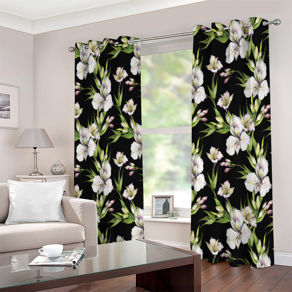 Watercolor Alstroemeria Pattern Print Extra Wide Grommet Curtains