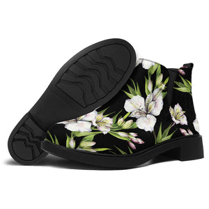 Watercolor Alstroemeria Pattern Print Flat Ankle Boots