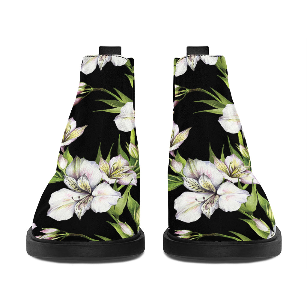 Watercolor Alstroemeria Pattern Print Flat Ankle Boots