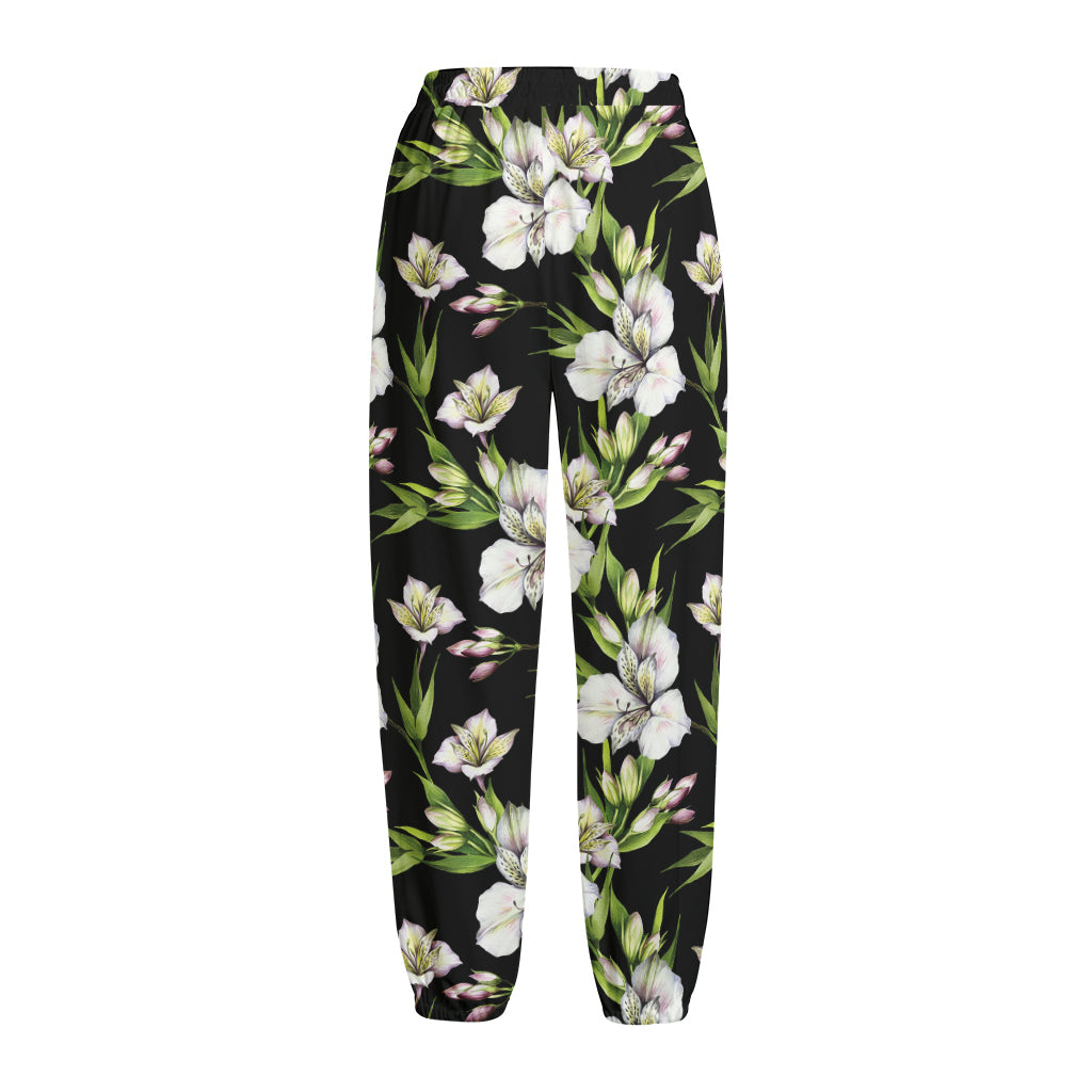 Watercolor Alstroemeria Pattern Print Fleece Lined Knit Pants