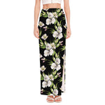 Watercolor Alstroemeria Pattern Print High Slit Maxi Skirt