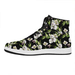 Watercolor Alstroemeria Pattern Print High Top Leather Sneakers