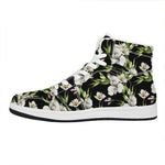 Watercolor Alstroemeria Pattern Print High Top Leather Sneakers