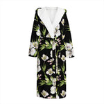 Watercolor Alstroemeria Pattern Print Hooded Bathrobe