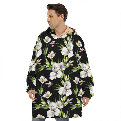 Watercolor Alstroemeria Pattern Print Hoodie Blanket