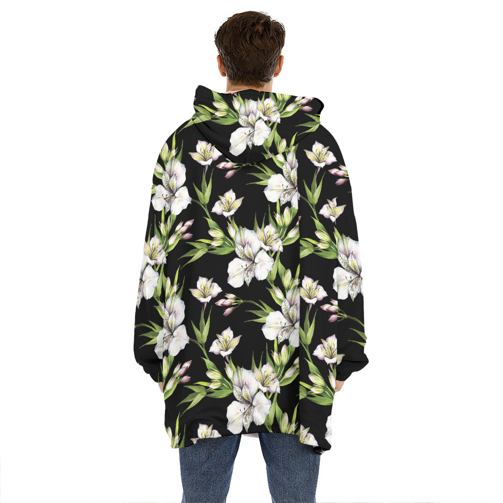Watercolor Alstroemeria Pattern Print Hoodie Blanket
