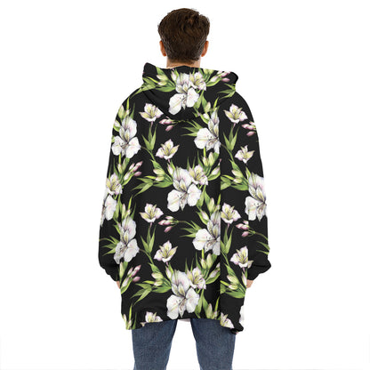 Watercolor Alstroemeria Pattern Print Hoodie Blanket