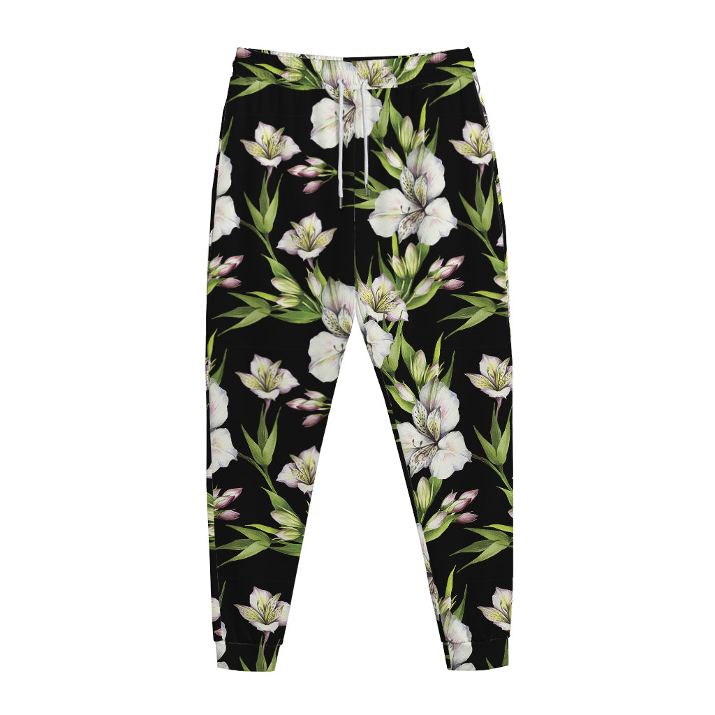 Watercolor Alstroemeria Pattern Print Jogger Pants