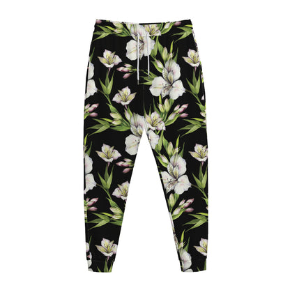 Watercolor Alstroemeria Pattern Print Jogger Pants