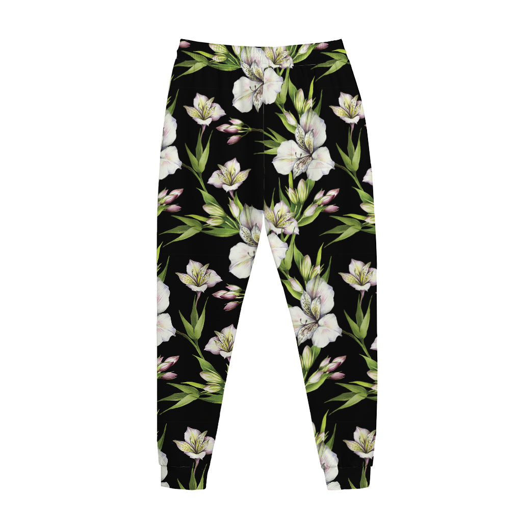 Watercolor Alstroemeria Pattern Print Jogger Pants