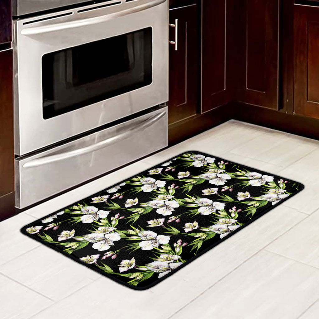 Watercolor Alstroemeria Pattern Print Kitchen Mat