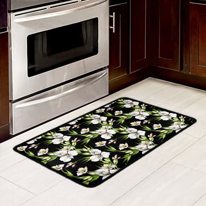 Watercolor Alstroemeria Pattern Print Kitchen Mat