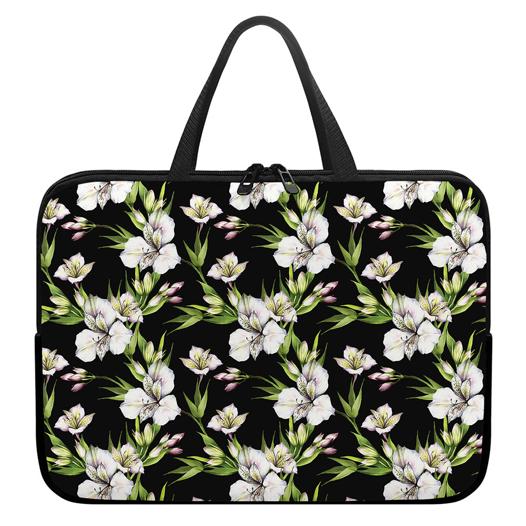 Watercolor Alstroemeria Pattern Print Laptop Sleeve With Handle