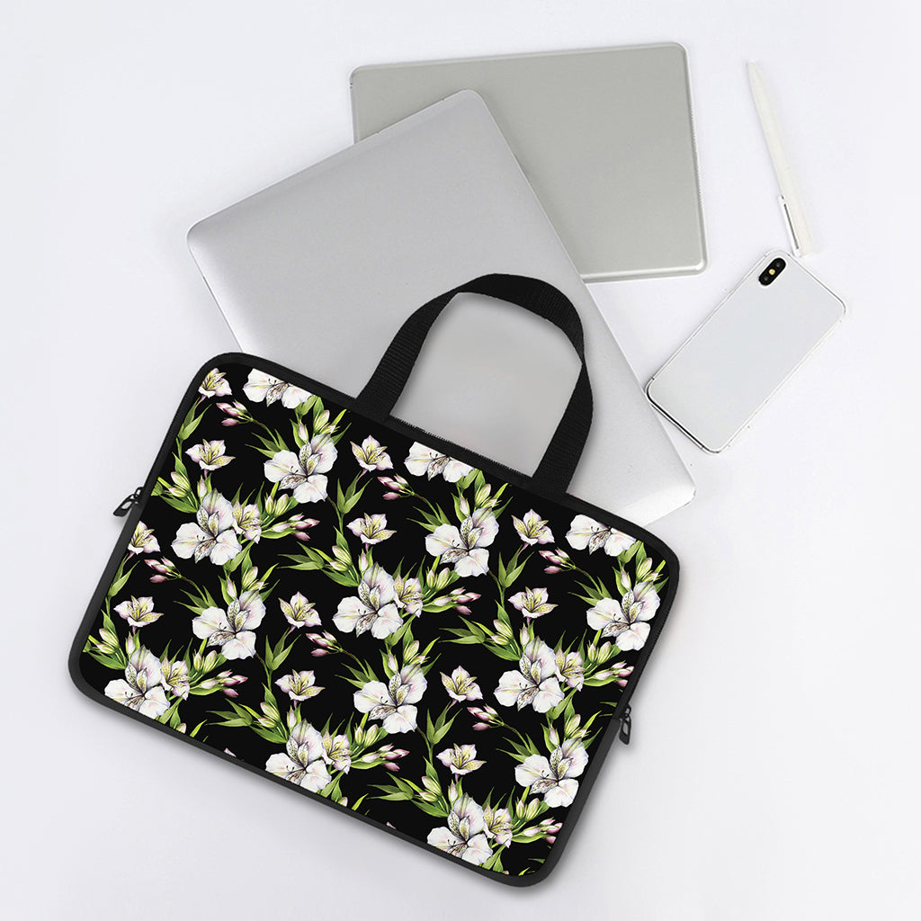 Watercolor Alstroemeria Pattern Print Laptop Sleeve With Handle