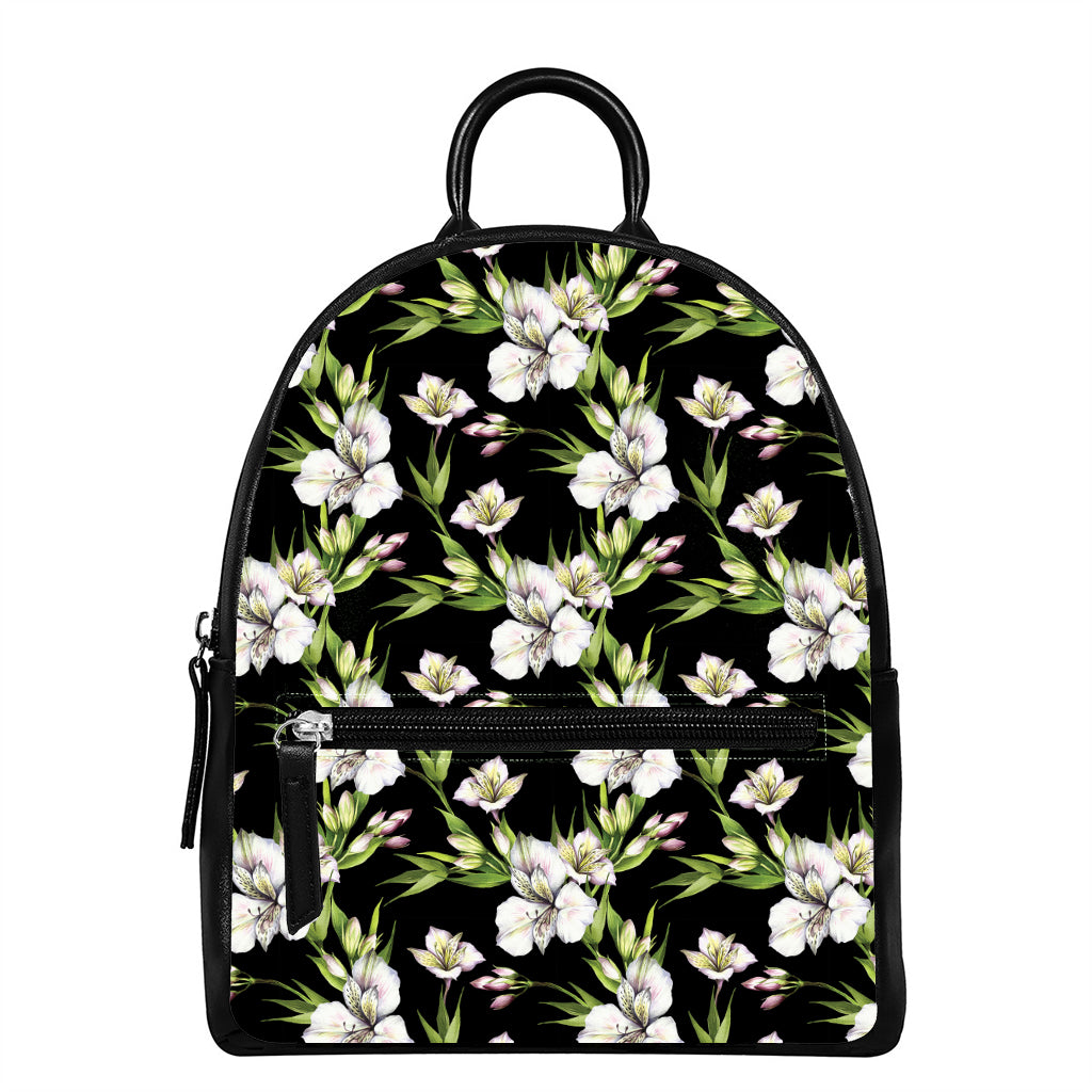 Watercolor Alstroemeria Pattern Print Leather Backpack