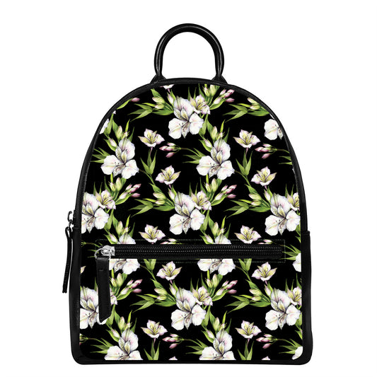 Watercolor Alstroemeria Pattern Print Leather Backpack