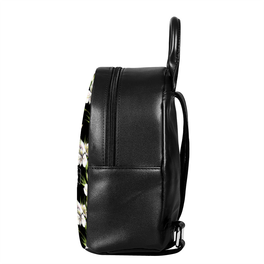 Watercolor Alstroemeria Pattern Print Leather Backpack