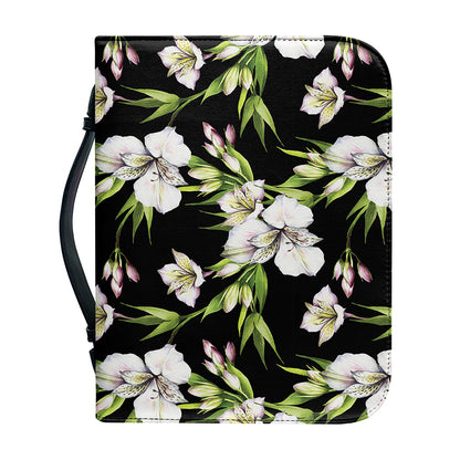 Watercolor Alstroemeria Pattern Print Leather Bible Cover