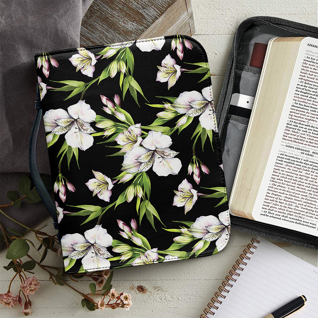 Watercolor Alstroemeria Pattern Print Leather Bible Cover