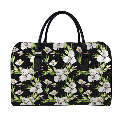 Watercolor Alstroemeria Pattern Print Leather Duffle Bag