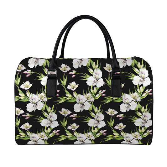 Watercolor Alstroemeria Pattern Print Leather Duffle Bag