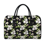 Watercolor Alstroemeria Pattern Print Leather Duffle Bag