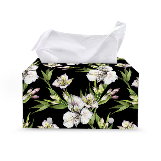 Watercolor Alstroemeria Pattern Print Leather Tissue Box Cover