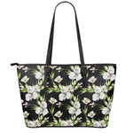 Watercolor Alstroemeria Pattern Print Leather Tote Bag