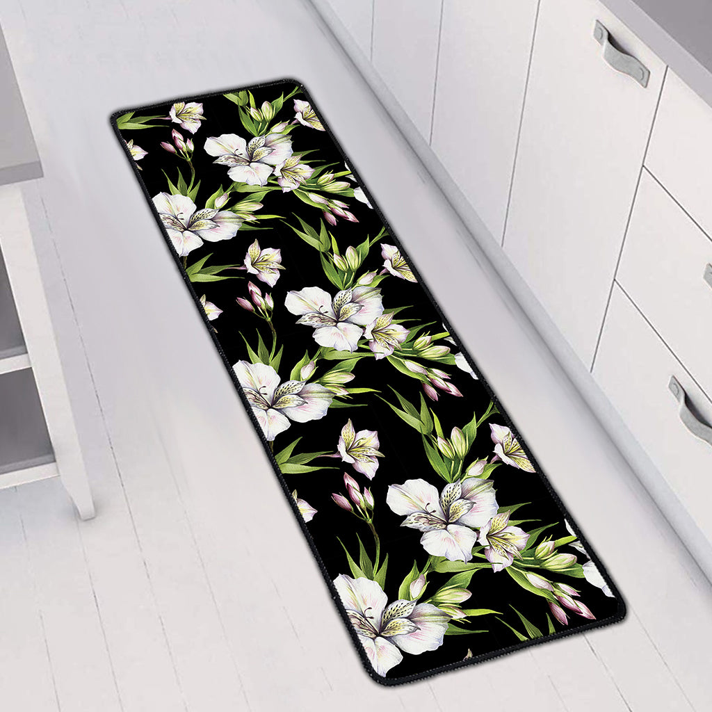 Watercolor Alstroemeria Pattern Print Long Kitchen Mat