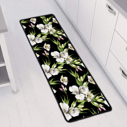 Watercolor Alstroemeria Pattern Print Long Kitchen Mat