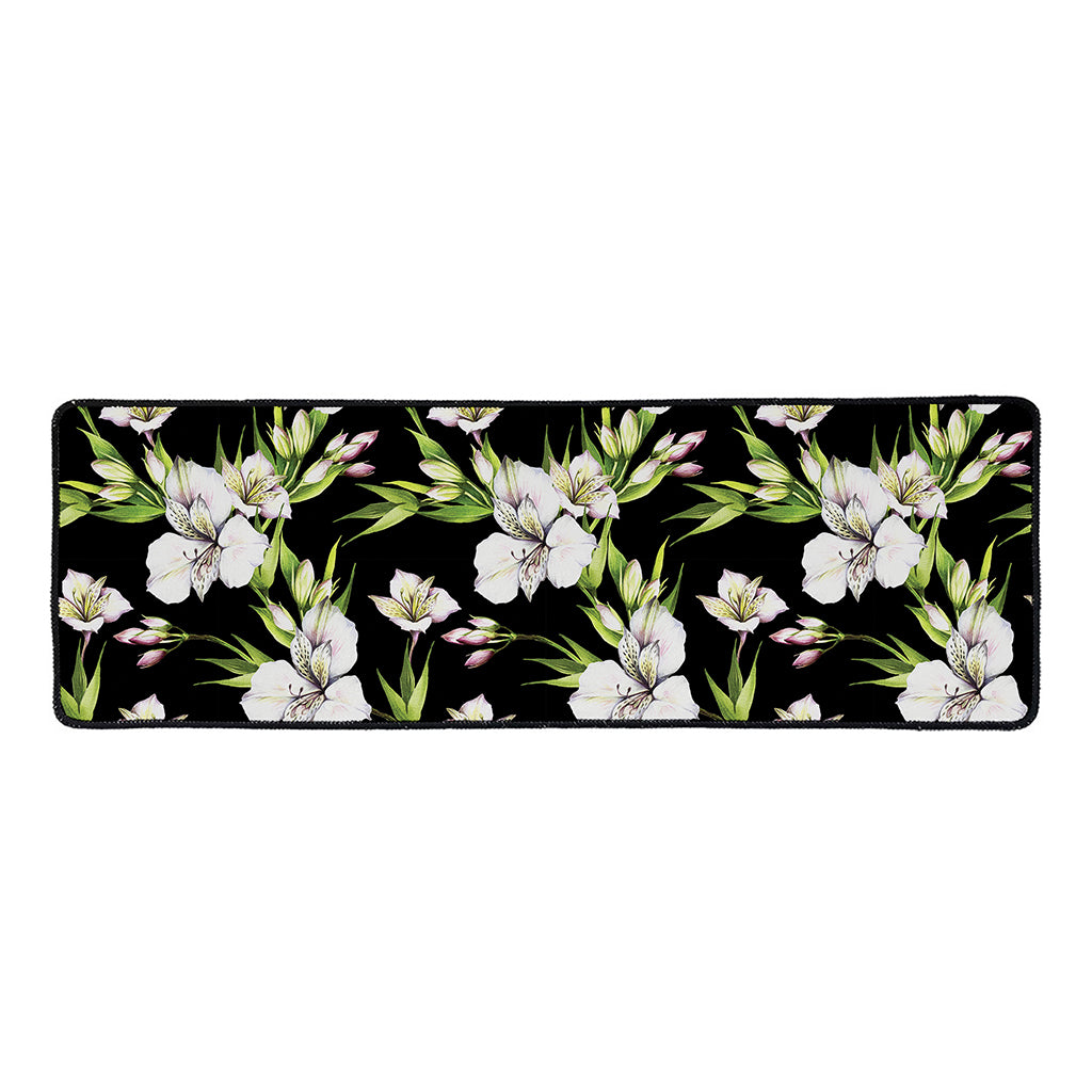 Watercolor Alstroemeria Pattern Print Long Kitchen Mat