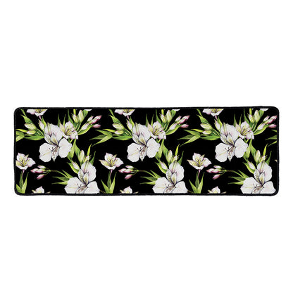 Watercolor Alstroemeria Pattern Print Long Kitchen Mat