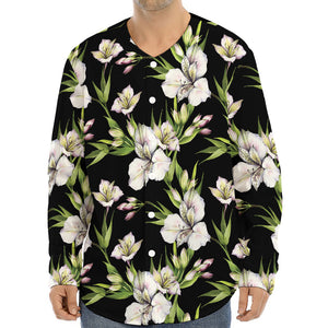 Watercolor Alstroemeria Pattern Print Long Sleeve Baseball Jersey