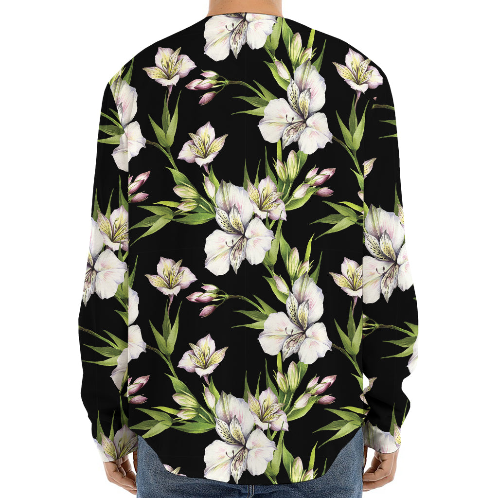 Watercolor Alstroemeria Pattern Print Long Sleeve Baseball Jersey