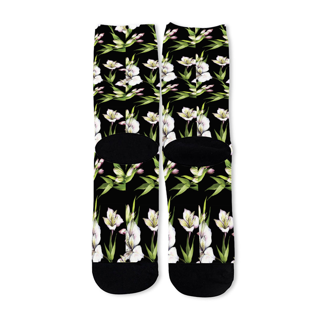 Watercolor Alstroemeria Pattern Print Long Socks